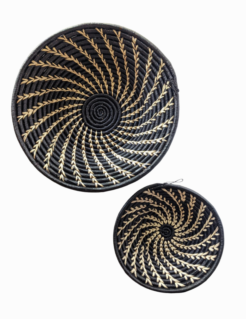 Black White Woven African Wall Storage Baskets Set of 2