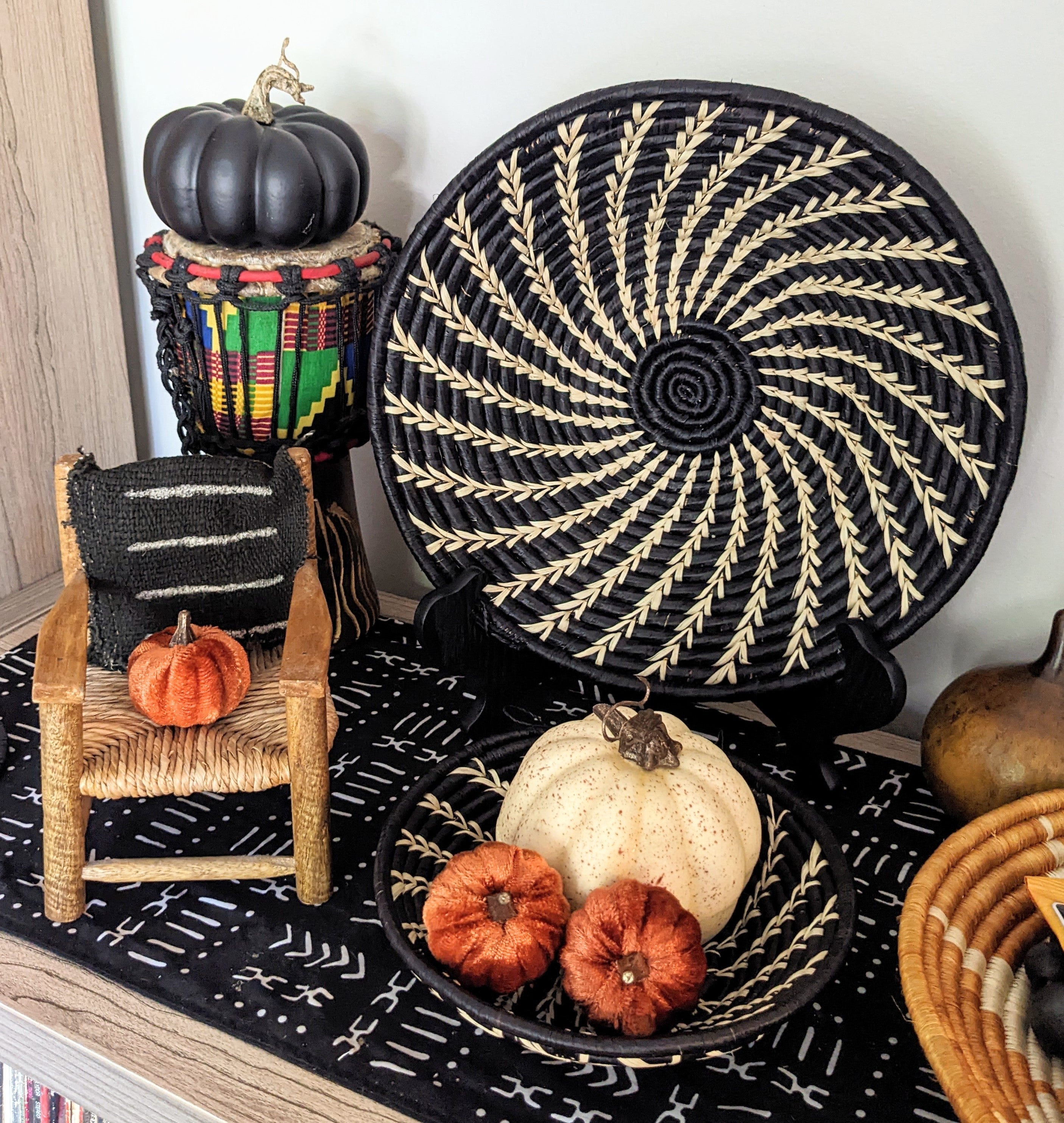 Black White Woven African Wall Storage Baskets Set of 2