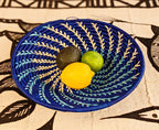 Blue White Woven African Wall Storage Baskets Set of 2