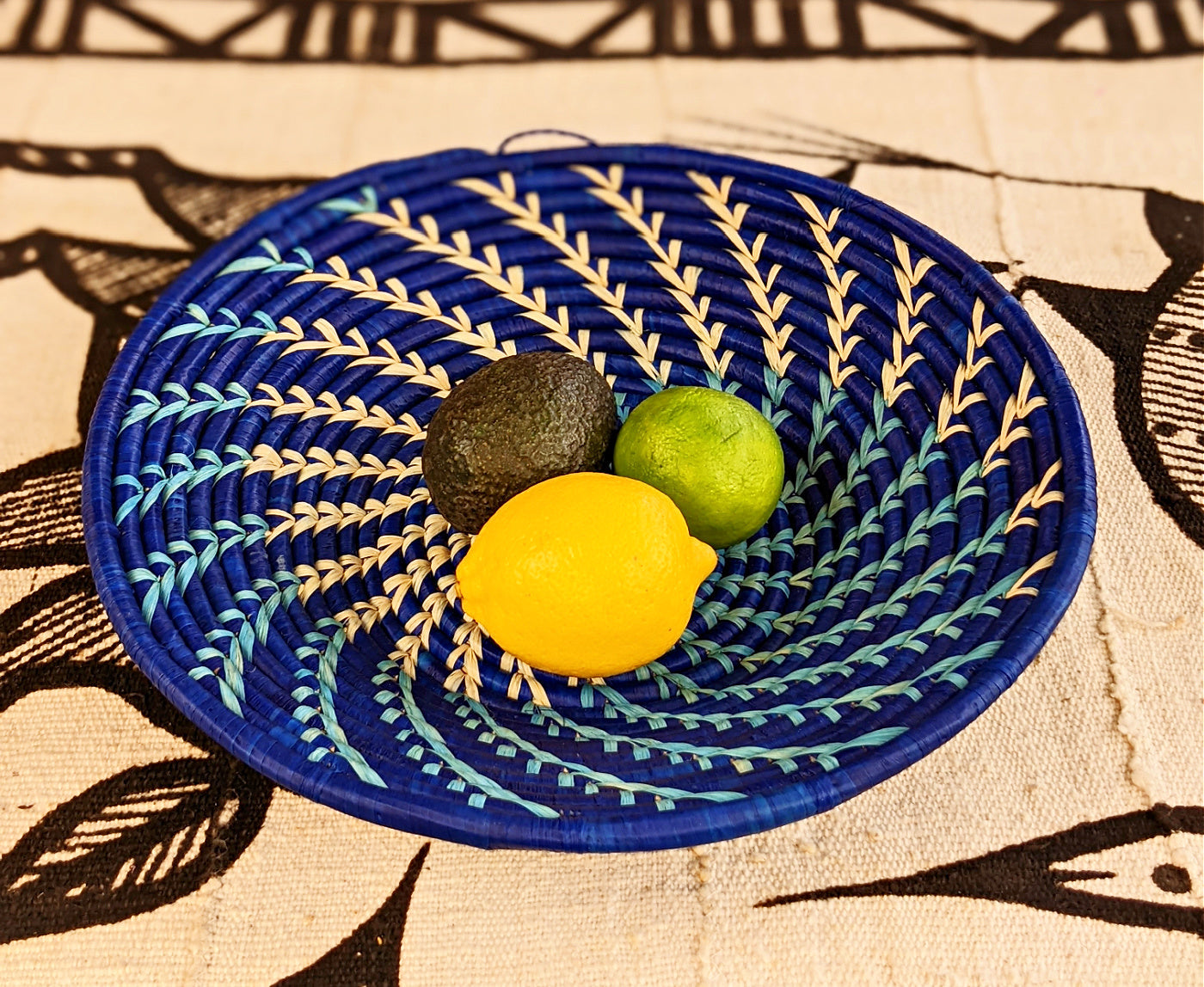 Blue White Woven African Wall Storage Baskets Set of 2