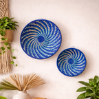Blue White Woven African Wall Storage Baskets Set of 2