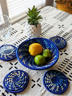 Blue White Woven African Wall Storage Baskets Set of 2