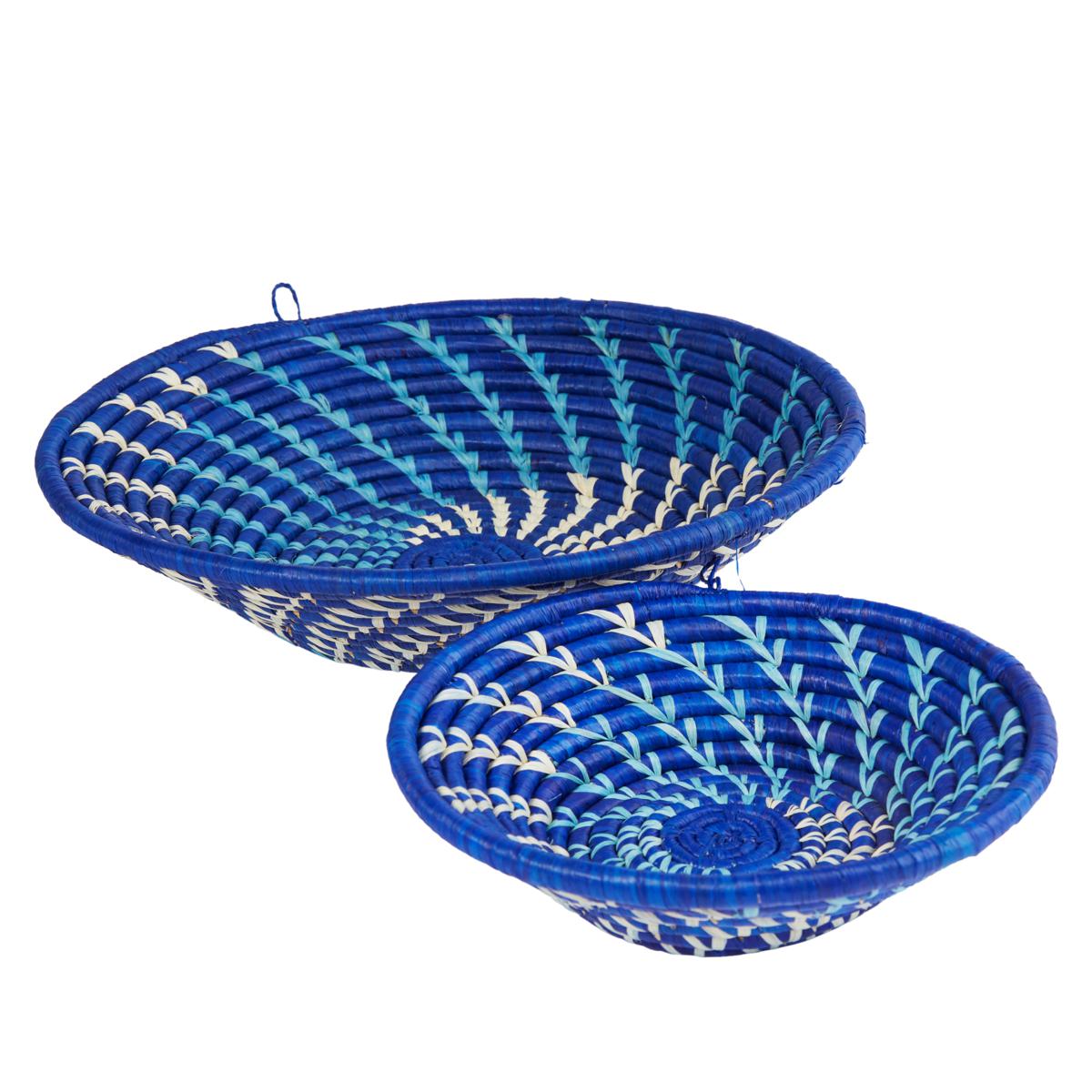 Blue White Woven African Wall Storage Baskets Set of 2