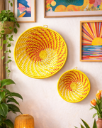 Yellow Woven African Wall Baskets Set of 2
