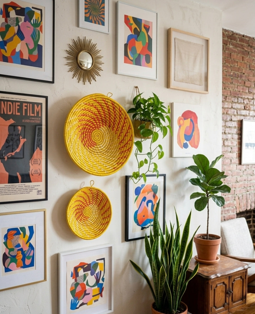 Large Yellow Woven African Basket